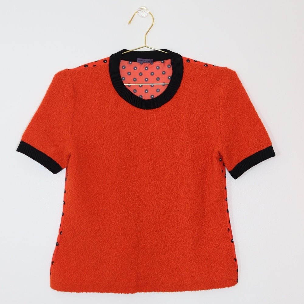 EMANUEL UNGARO Orange Wool Polkadot Short Sleeve Blouse US 8